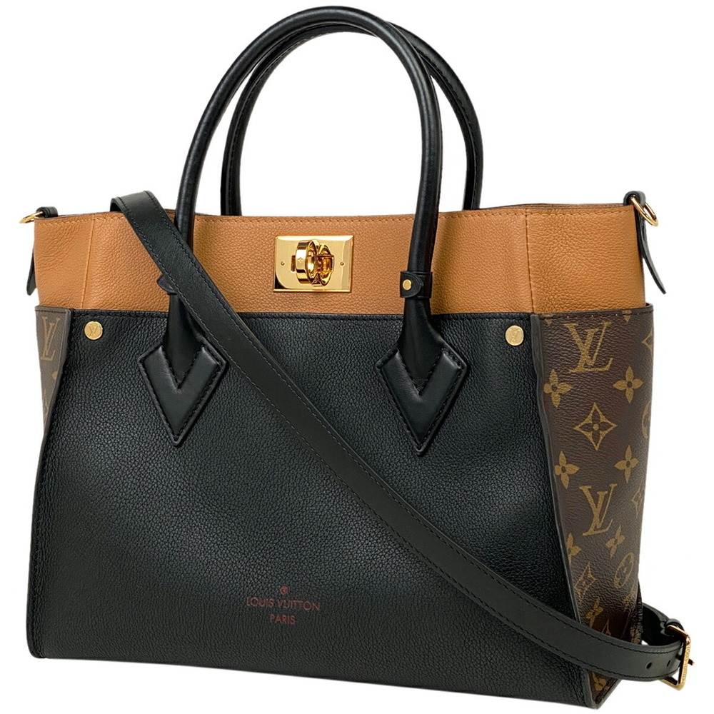 Louis Vuitton On My Side Shoulder Bag Handbag Leather Noir Black Brown